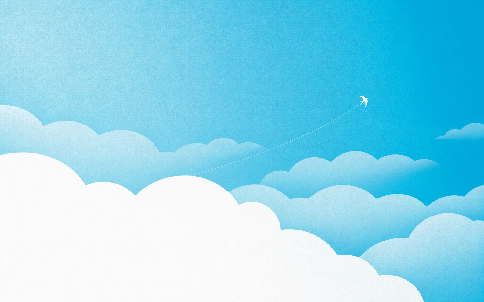青空と雲の中を、一羽の燕が上へ飛び立つイラスト